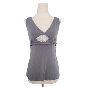 Y2k Metro7 Babydoll Sequin Patch Tank Top Size S Gray Fairy Grunge Indie Boho